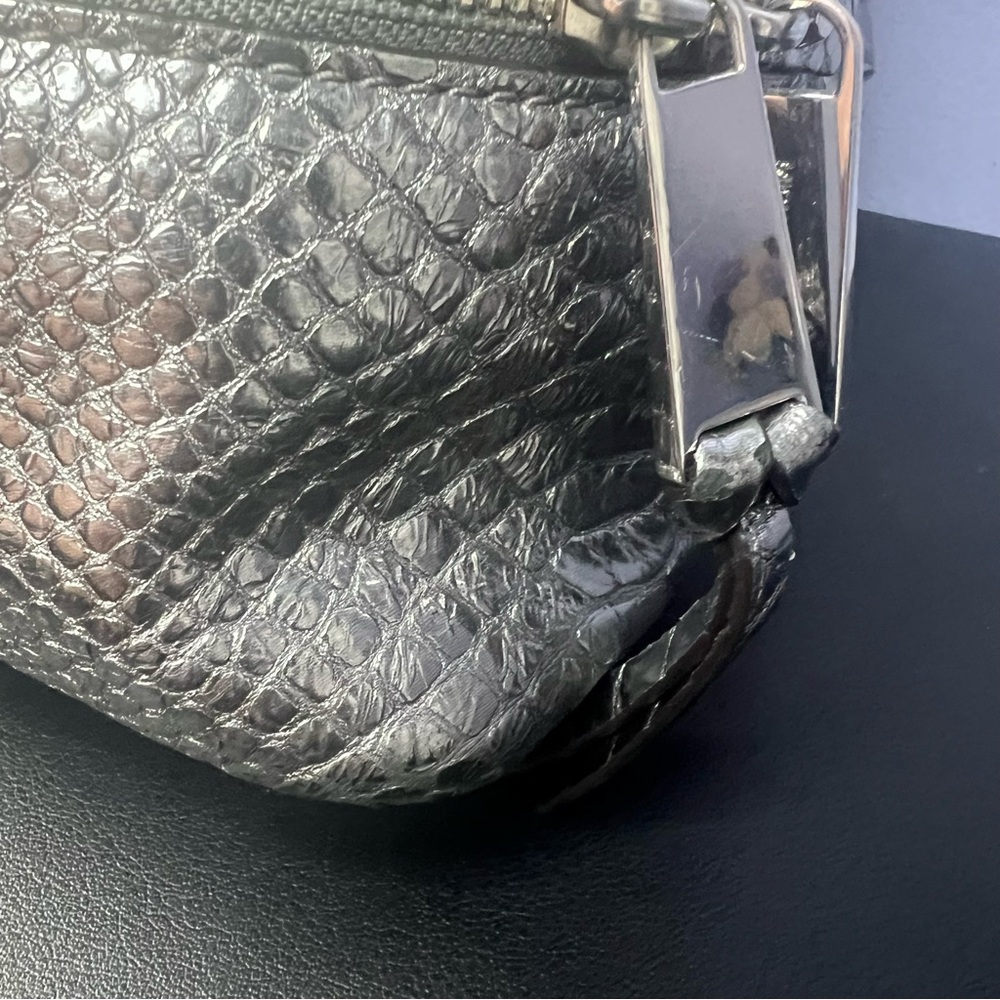 Michael Kors Rhea Silver Metallic Faux Snakeskin Python Embossed Backpack - Picture 5 of 17